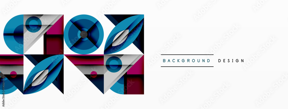Poster abstract geometric pattern. blue, red, white shapes create modern design. minimalist style, clean li