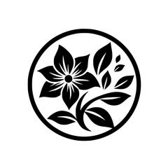 Floral Silhouette Design in Circle, Minimalist Black and White