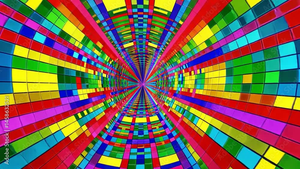 Poster vibrant and colorful abstract tunnel design mosaic of squares creating depth and bright patterns in 