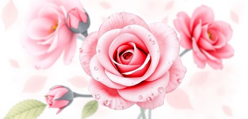 Fototapeta premium Simple pink rose, delicate watercolor effect, vector illustration, floral design, flower, vector