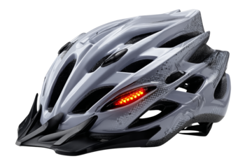 Sleek, modern cycling helmet with aerodynamic design and integrated lighting features. Png, Isolated on background.