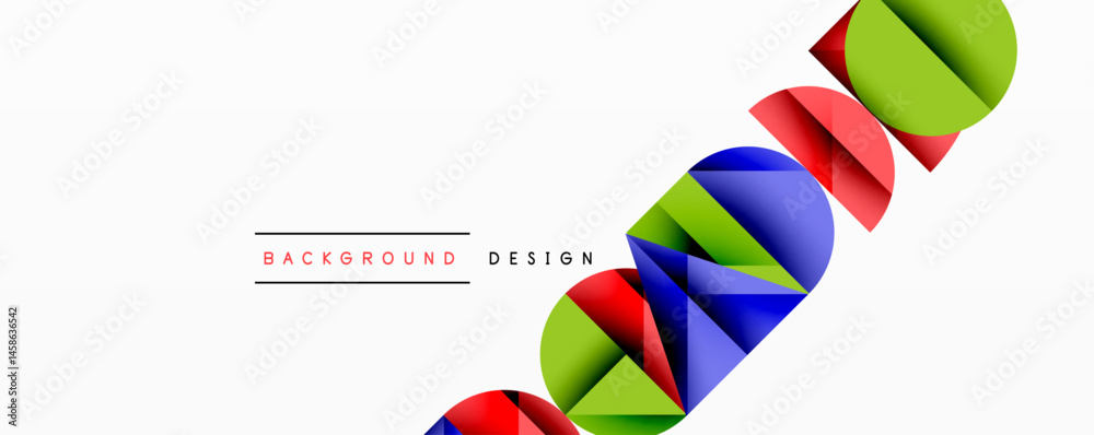 Poster Abstract colorful lines, shapes create dynamic background. Minimalist design with text elements, white space dominates composition.