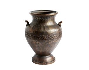 Antique Bronze Amphora Vase with Ornate Band Isolated on Transparent Background