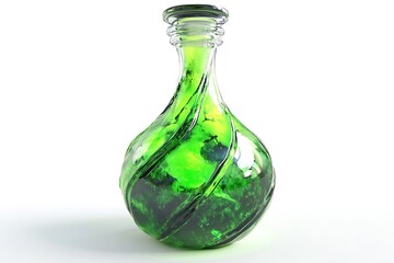 3D Style Glowing Green Potion in a Twisted Glass Bottle