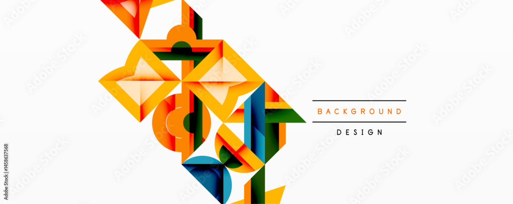 Poster abstract geometric shapes overlap, creating vibrant colorful design. modern style, suitable for back