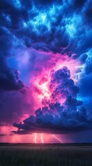 Dramatic storm with lightning strikes across sky