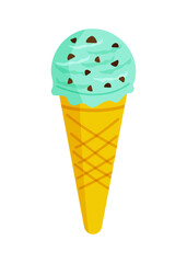 コーンに入ったチョコミントアイスクリーム　ベクターイラスト