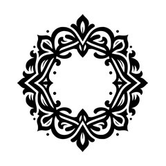 Ornate Black & White Circular Frame, Decorative Floral Design