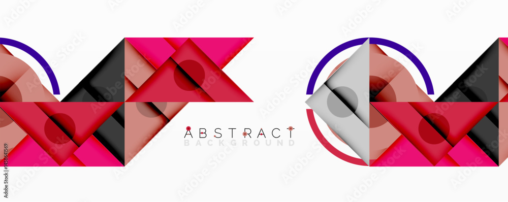 Poster geometric shapes, red, black, white. modern design, abstract patterns, clean lines, simple compositi