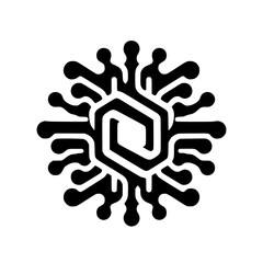 Geometric Snowflake Circuitry Logo, Bold Black & White Design