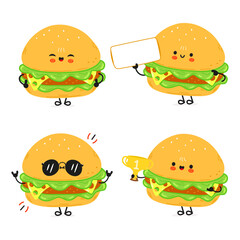 A collection of cartoon Burgers showcasing various emotions and engaging in playful activities.