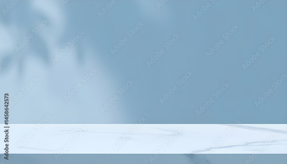 Wall mural marble table with tree shadow drop on white wall background for mockup product display .