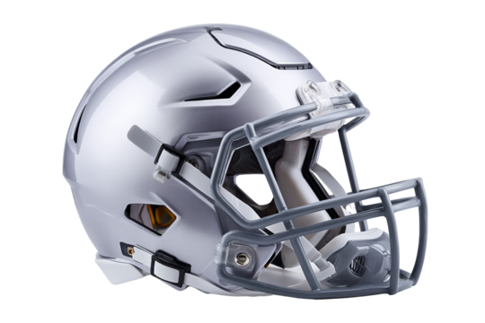 Shiny football helmet with a modern design and face guard. Png, Isolated on background.