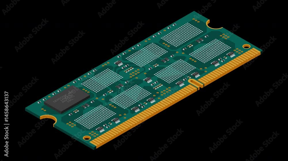 Fototapete Isometric random access memory animation. RAM memory realistic 3d isometric. Computer hardware components. Transparent background with alpha channel