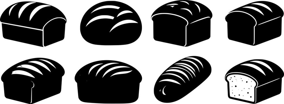 Set of bread icon silhouette design vector art illustration
