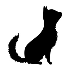 Cat silhouette. Black cat shape isolated on white background. Hand drawn illustration, flat design. Vector kitty plays