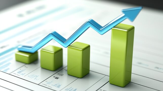 Upward trending bar graph with arrow growth progress financial success