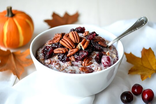Fall oatmeal pecans cranberries and nutmeg a cozy breakfast rich in fiber omega 3s and seasonal goodness