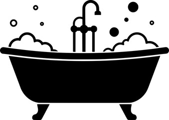 bath tub with bubbles icon silhouette design vector art illustration
