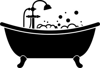 bath tub with bubbles icon silhouette design vector art illustration
