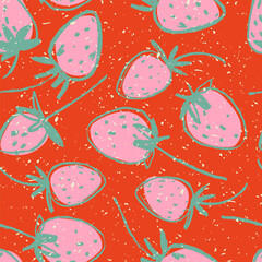 Seamless pattern with hand drawn strawberries for surface design and other design projects. Gardening, summer, healthy food themes