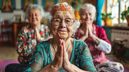 Fototapeta premium A heartfelt moment captured among three seniors, radiating joy and connection as they share a peaceful