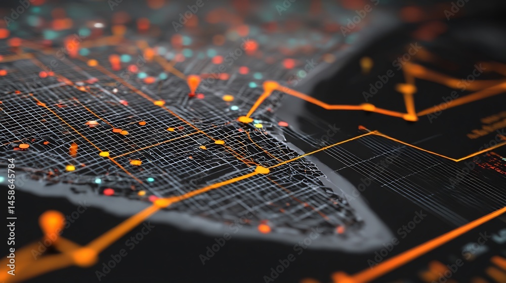 Poster intricate digital network infrastructure visualization with connected nodes