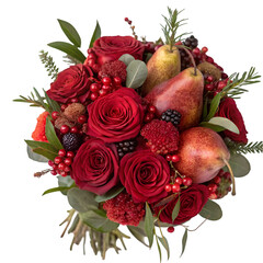 Bouquet of flowers in red shades of red pear isolated on transparent background