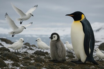 Obraz premium Penguins, snowy, serene, wildlife, nature