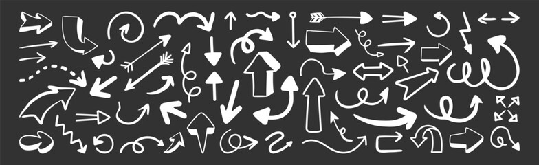 Hand Drawn Arrow Vector Set. Doodle Sketch Arrows, Curved Lines, Brush Marker Icons for Business, Education and Process Direction