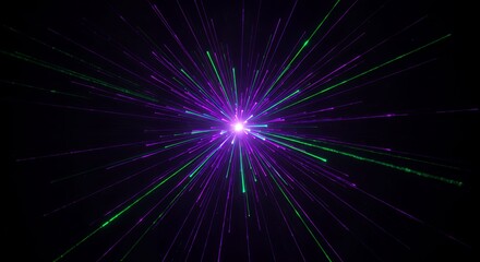 Naklejka premium Abstract Burst of Purple and Green Light Rays in Dark Space
