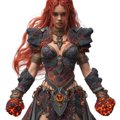 Fiery Redhead Warrior Woman in Molten Rock Armor Fantasy Game Character Concept Art