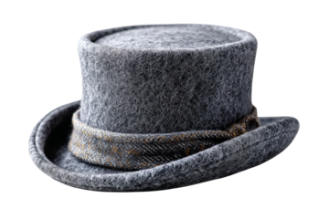 Classic grey top hat with a sleek design and soft texture. Png, Isolated on background.