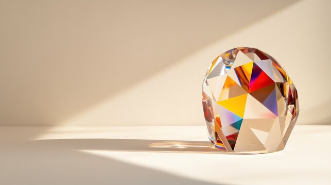 Multifaceted crystal paperweight rainbow light refraction elegant design