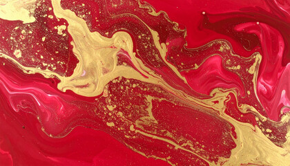 vibrant fluid acrylic painting featuring crimson and gold tones, showcasing smoke like abstract forms that evoke sense of bold artistic expression