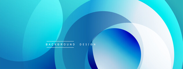 Abstract blue design features overlapping circles, gradients. Modern, dynamic composition suitable for backgrounds, presentations. Smooth transitions create visual interest.