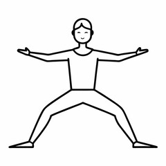 Warrior II Pose Icon – Minimalist Line Art of Yoga Asana on White Background

