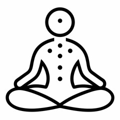 Meditative Human Figure with Seven Chakras – Line Art Icon in Lotus Pose on White Background
