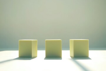Three pale yellow cubes on a light gray surface