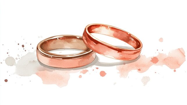 Watercolor peach wedding rings romantic symbol couple commitment
