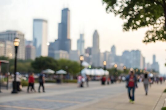 City stroll urban landscape blurred background chicago lifestyle photography evening glow