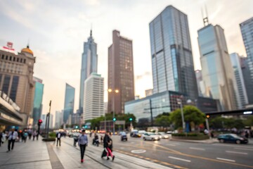 Obraz premium City life action urban skyline blurred background business district vibrant atmosphere