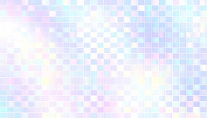 vibrant and ethereal background featuring grid layout of holographic tiles, showcasing light refraction and rainbow shimmer effect. This design evokes sense of futuristic beauty and creativity