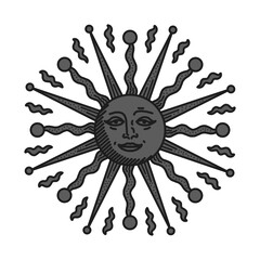 antique sun illustration; vintage solar depiction