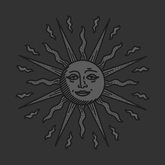 antique sun illustration; vintage solar depiction
