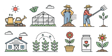 Fototapeta premium Vector icons set of a church with people illustration