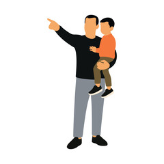 Father holding son pointing towards something flat illustration
