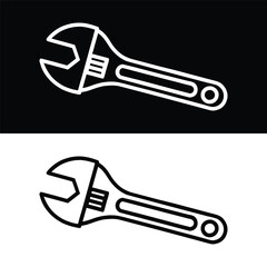 Minimalist Adjustable Wrench Icon – Black and White Tool Symbol Vector
