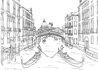 Obraz premium Venice coloring page drawing illustration for adult
