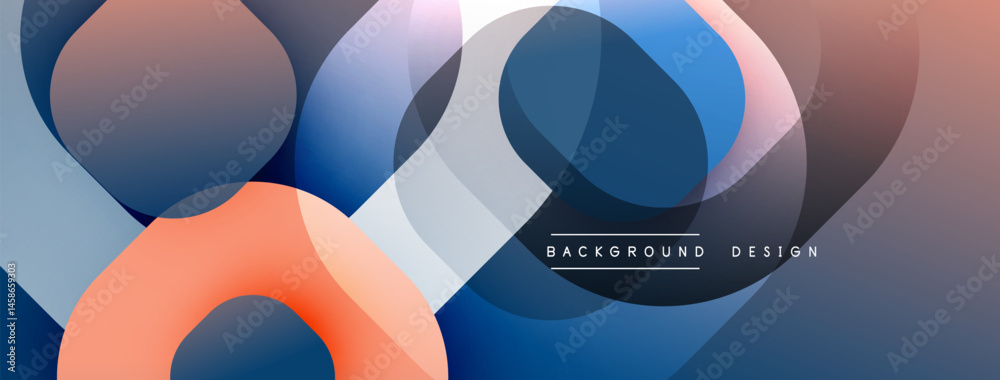 Poster Abstract fluid shapes overlap, creating dynamic composition. Colors blendblue, orange, purple, white. Modern design element for backgrounds.